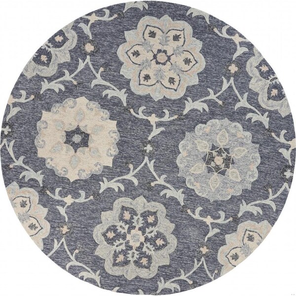 Homeroots 7 ft. Round Gray Floral Trellis Area Rug 396280 - main